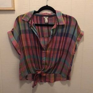 Rainbow plaid button down